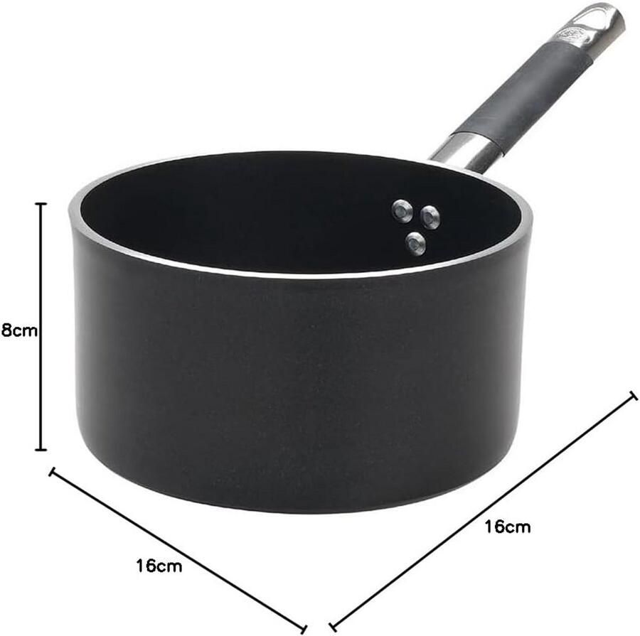 Diepe Koekenpan 20 cm Zwart Aluminium Braadpan met Koel Blijvend Handvat