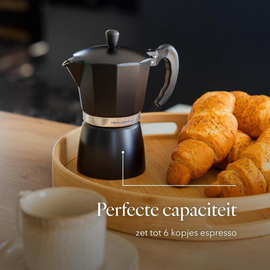 Aluminium Espressomaker voor 6 Kopjes Italiaanse Espresso op Gas Keramisch of Elektrisch Fornuis