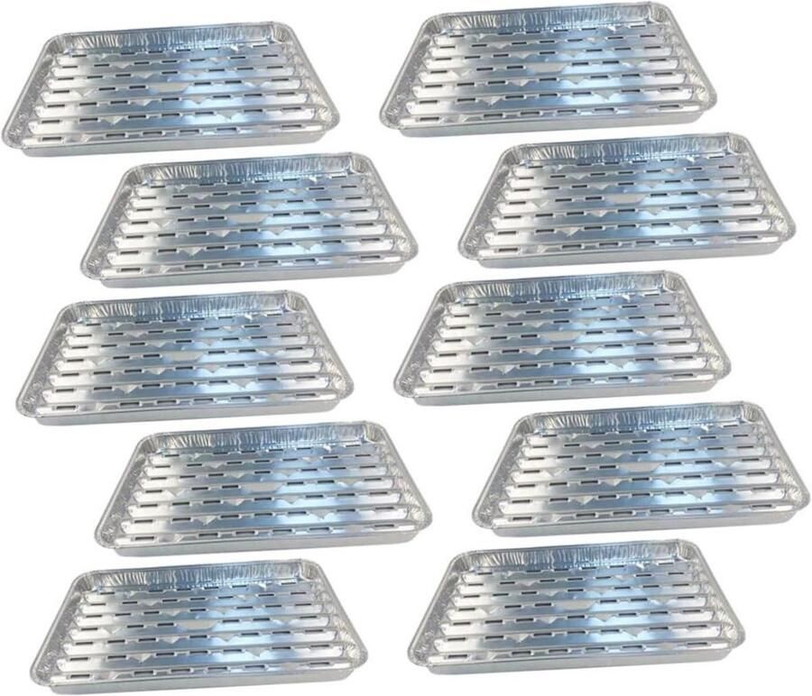 Aluminium Folie Bakplaten Bakvormen Wegwerp Barbecue en Oven Gebruik Perforatie voor Grillen 33.5x22.7x1.8CM Zilver
