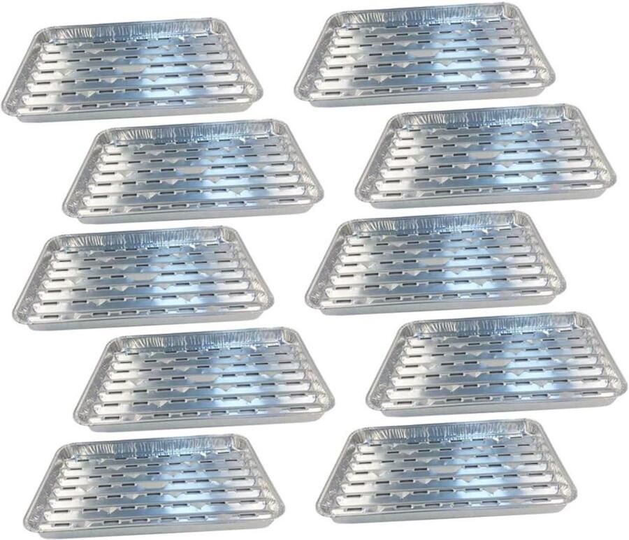 Aluminium Folie Bakplaten Wegwerp Bakjes Barbecue en Oven Perforatie voor Grillen 33.5x22.7x1.8CM Zilver