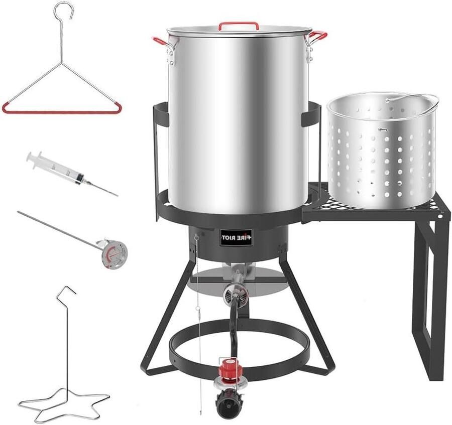 Aluminium Frituurpan Buiten Koken Grote Maaltijden Bereiden Krachtige 50.000 BTU Brander 30 Qt Capaciteit Zwart