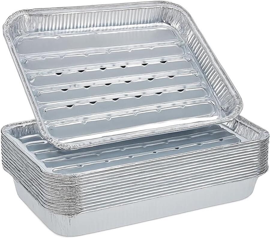 Aluminium Grill Schalen Wegwerp Bakplaten BBQ En Oven Gelijkmatige Warmteverdeling 34 x 22 cm Zilver