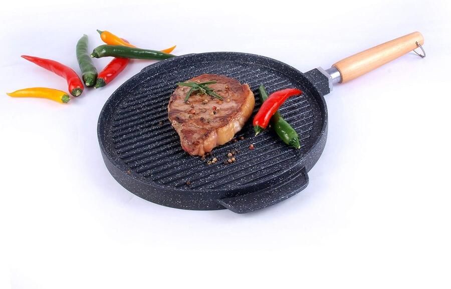 Aluminium Grillpan 28 cm Zwart Dubbele Antiaanbaklaag Geschikt voor Alle Warmtebronnen