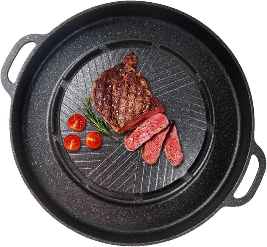 Aluminium Grillpan Grillplaat Plaat Veelzijdig Koken Antiaanbaklaag 37 x 35 x 5.8 cm Zwart