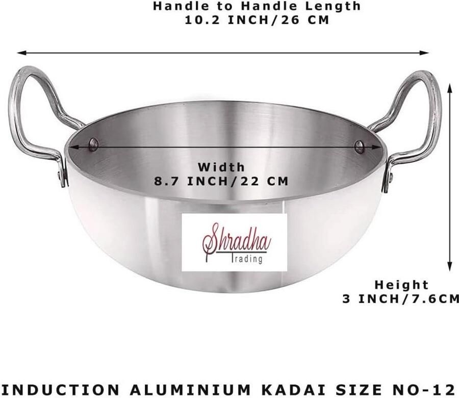 Aluminium Indiase Kadai 12 Inch Kookpan met Handgrepen
