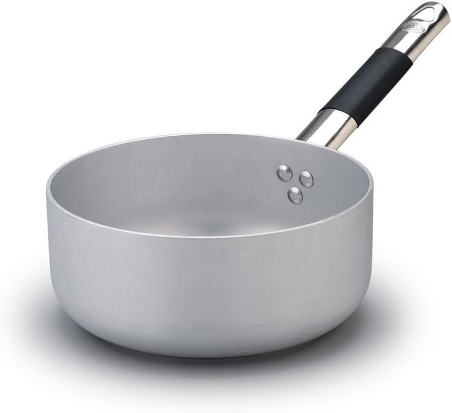 Aluminium Inductiepan Diepe Koekenpan Koken en Braden Gepolijste Afwerking 28 cm Zilver Zwart