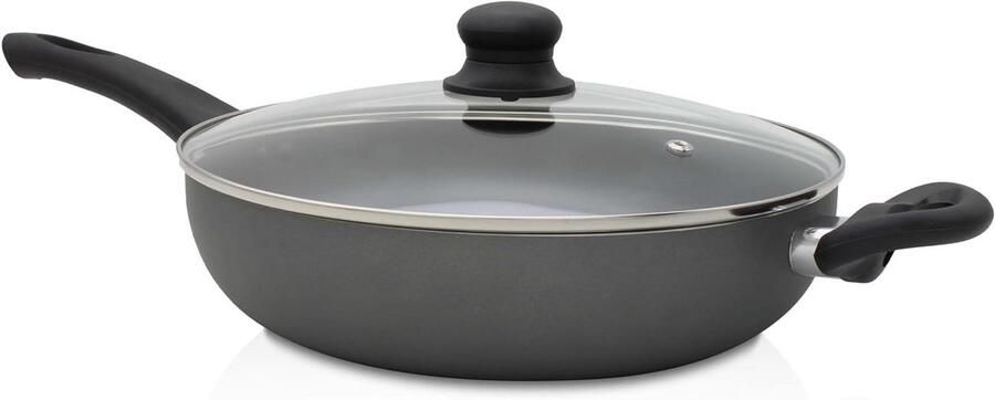 Aluminium Koekenpan Grote Pan Bakken en Grillen Met Glazen Deksel 28 cm Zilver