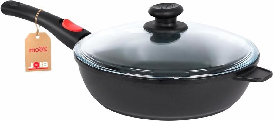 Aluminium Koekenpan met deksel Gerechten Bereiden Hoge Rand 26 cm Zwart