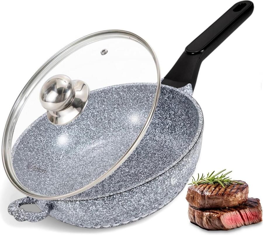 Aluminium Koekenpan met Marmer Antiaanbaklaag voor Inductie en Alle Fornuizen 24 cm