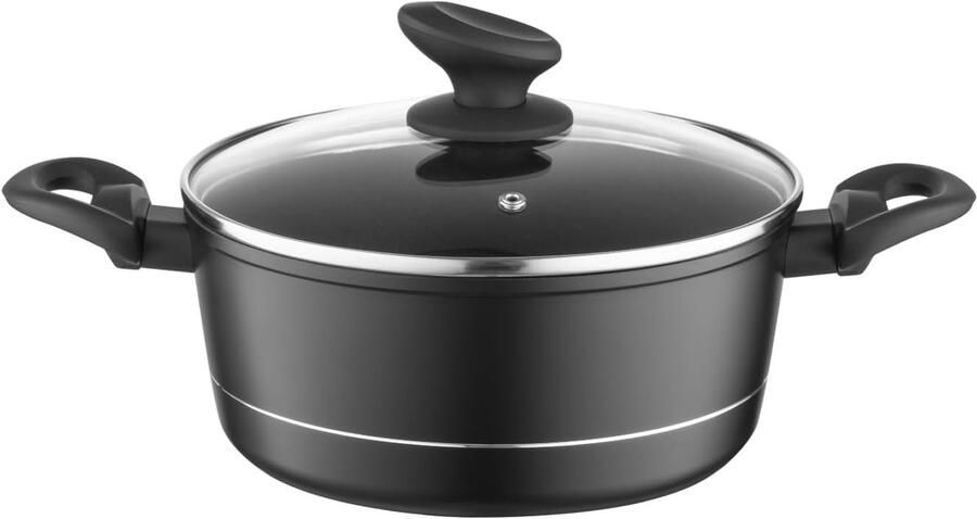 Aluminium Kookpan Kookpot met deksel Dagelijks Koken Maatverdeling binnenin 2.1 liter Zwart