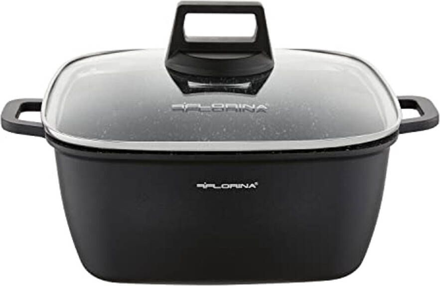 Aluminium Kookpan 4 6 L met Glazen Deksel Rechthoekig Geschikt voor Inductie Gas en Elektrisch