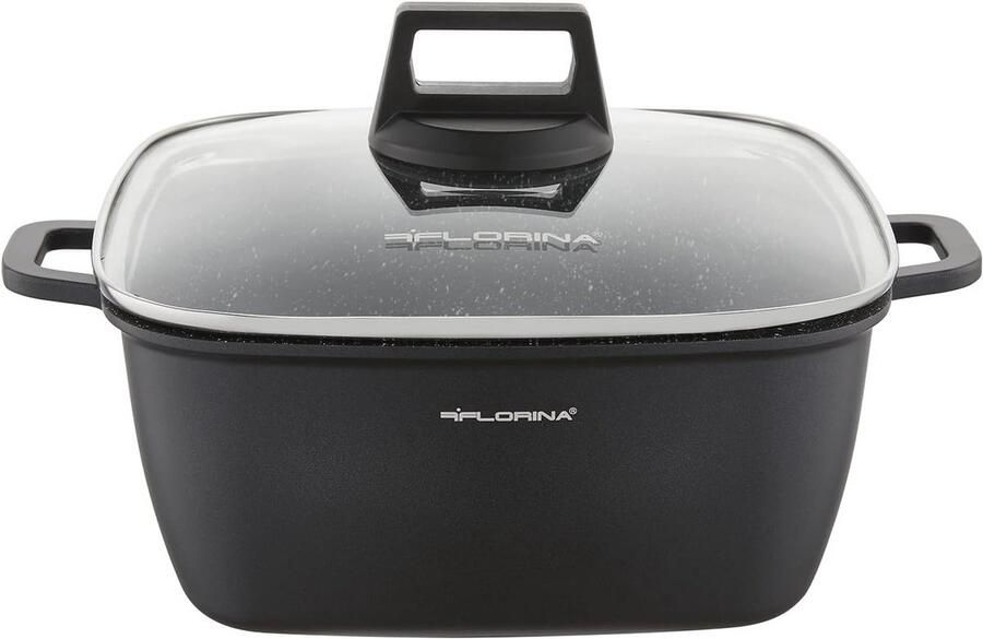 Aluminium Kookpan 4 6 L met Glazen Deksel Rechthoekig Geschikt voor Inductie Gas en Elektrisch