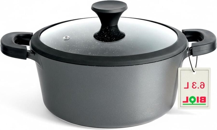 Aluminium Kookpan Sauspan met deksel Dagelijks Koken Afneembare handgrepen 6 liter inhoud Zwart