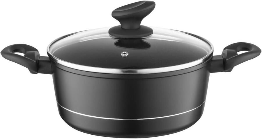 Aluminium Kookpan Steelpan met Deksel Dagelijks Koken Geïntegreerde Maatverdeling 20 cm 21 liter Zwart