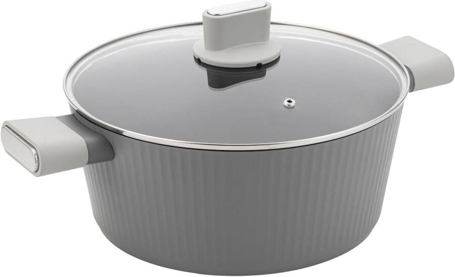 Aluminium Pan Kookpan Braadpan Gezond Koken Geribbelde Structuur 6.1 l 28 cm Grijs