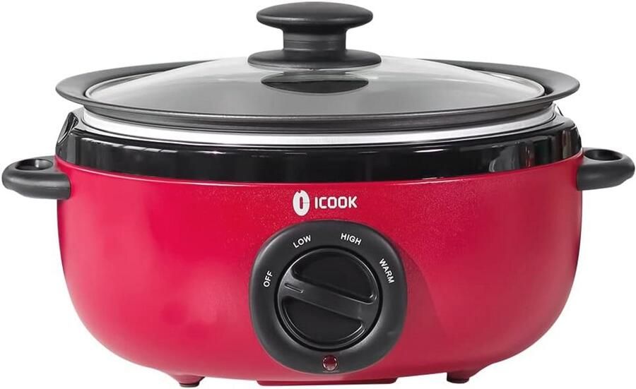 Aluminium Slowcooker 3 5 Liter met Glazen Deksel en Instelbare Temperatuur