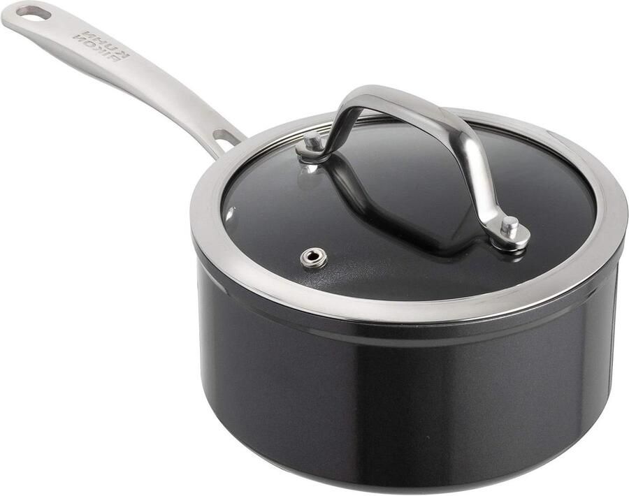 Aluminium Steelpan Kookpan Sauspan Vetarm Koken Gecoate Antiaanbaklaag 16 cm Zwart