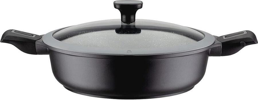 Aluminium stoofpan met glazen deksel en afneembare handgrepen 28 cm