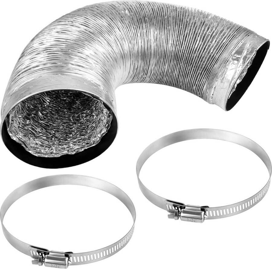Aluminium Ventilatieslang voor afzuigkap of droger flexibele afvoerslang met 2 stalen klemmen diameter 100 mm x 3 m