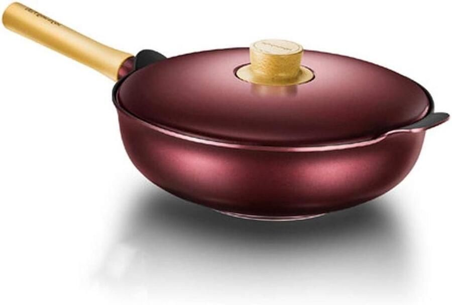 Aluminium Wok Pan Roerbakpan Gezond Koken Inductie Geschikt 32x10cm Rood