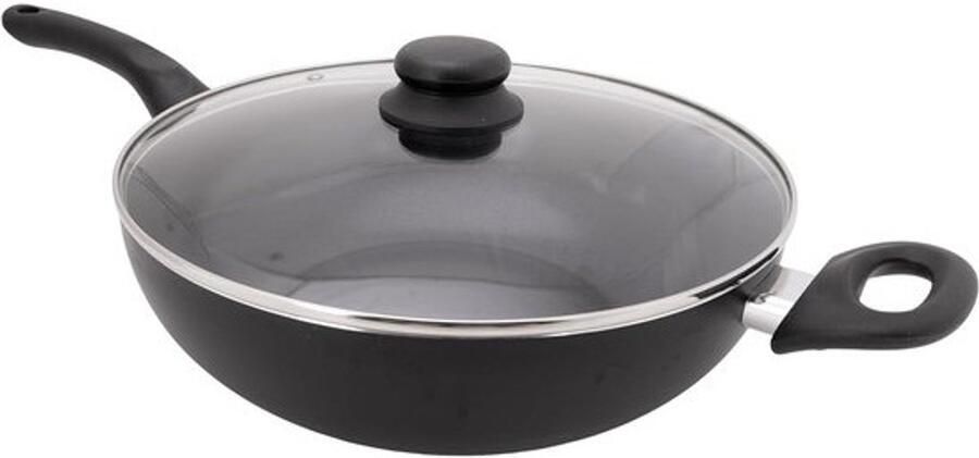 Aluminium Wok Roerbakpan Gezond Koken PFAS-vrij 30 cm Zwart