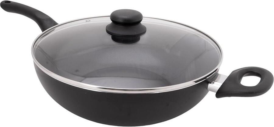 Aluminium Wok Roerbakpan Gezond Koken PFAS-vrij 30 cm Zwart