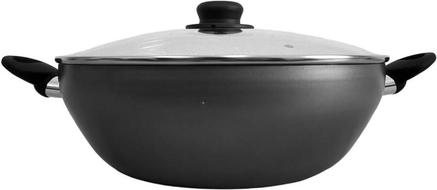 Aluminium Wokpan Grote Koekenpan Aziatisch Koken Antiaanbaklaag 32 cm Grijs
