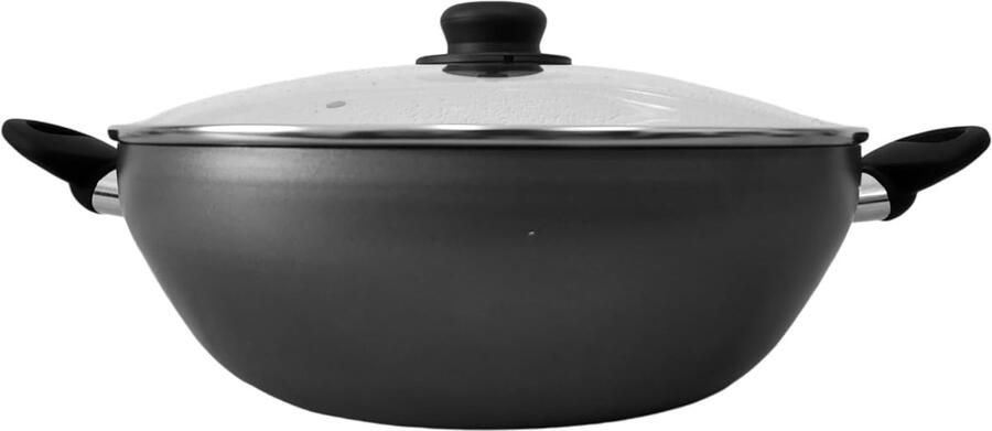 Aluminium wokpan Grote koekenpan Aziatisch koken Antiaanbaklaag 32 cm Grijs