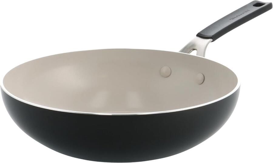 Aluminium Wokpan Keramische Koekenpan Gezond Koken PFAS-vrije Antiaanbaklaag 28 cm Zwart