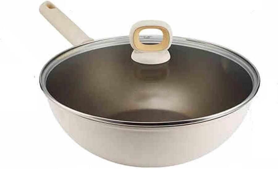 Aluminium Wokpan Roerbakpan Koekenpan Gezond Koken Duurzaam Materiaal Platte Bodem Wit