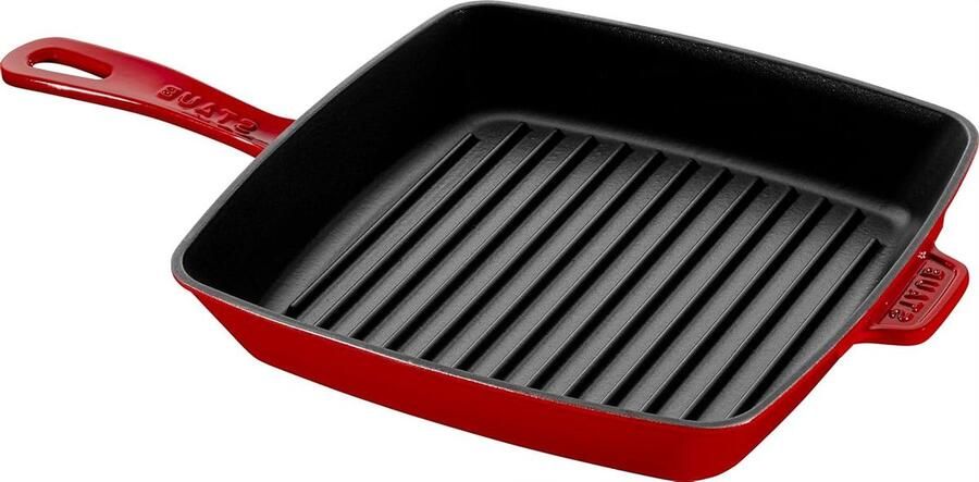 Amerikaanse Grillpan Gietijzeren Pan Steak Grillen Kenmerkend Grillpatroon 26 cm Kersenrood