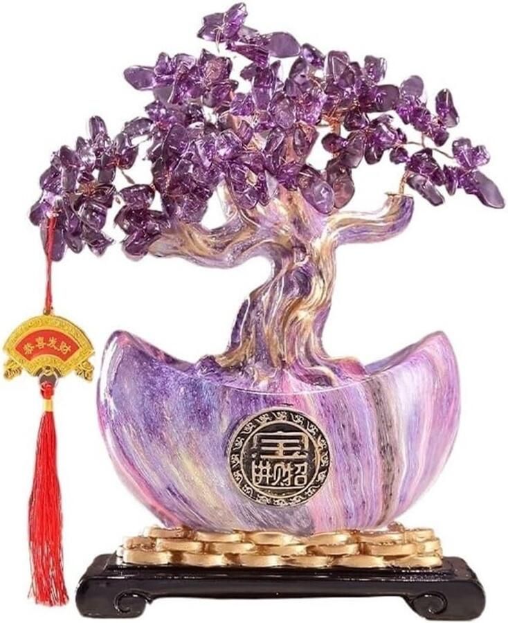 Amethist Geluksboom Met Goudstaaf Kristallen Ornamenten Woonkamer Kantoor Feng Shui Kristalboom