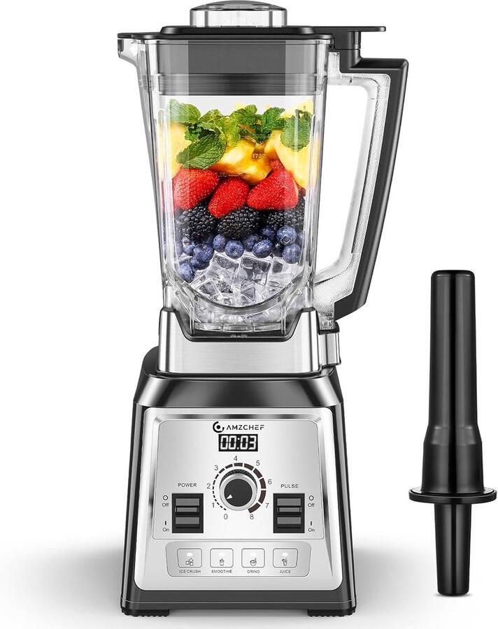 AMZCHEF Blender 2000 watt 2 liter krachtige blender met 8 instelbare snelheden en 4 voorprogramma's voor crushed ijs smoothiemaker vleesmixer BPA-vrij