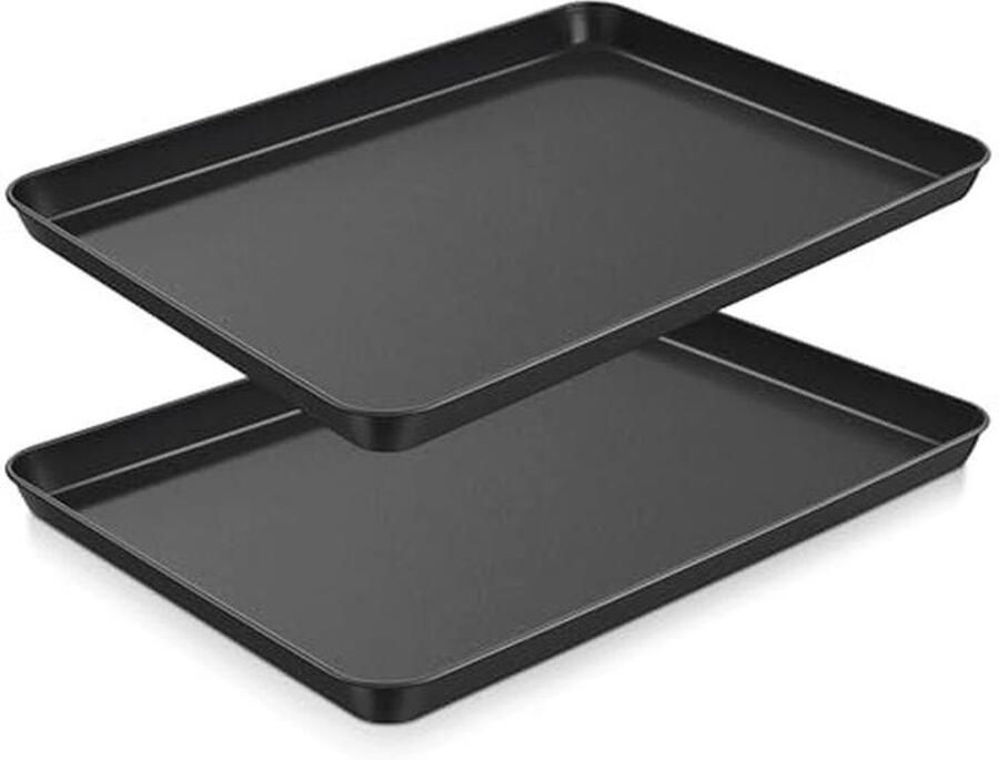Anti-aanbak Bakplaat Set van 2 Rechthoekige Ovenplaten van Koolstofstaal voor Baken en Koken 31 6 x 24 6 x 2 5 cm