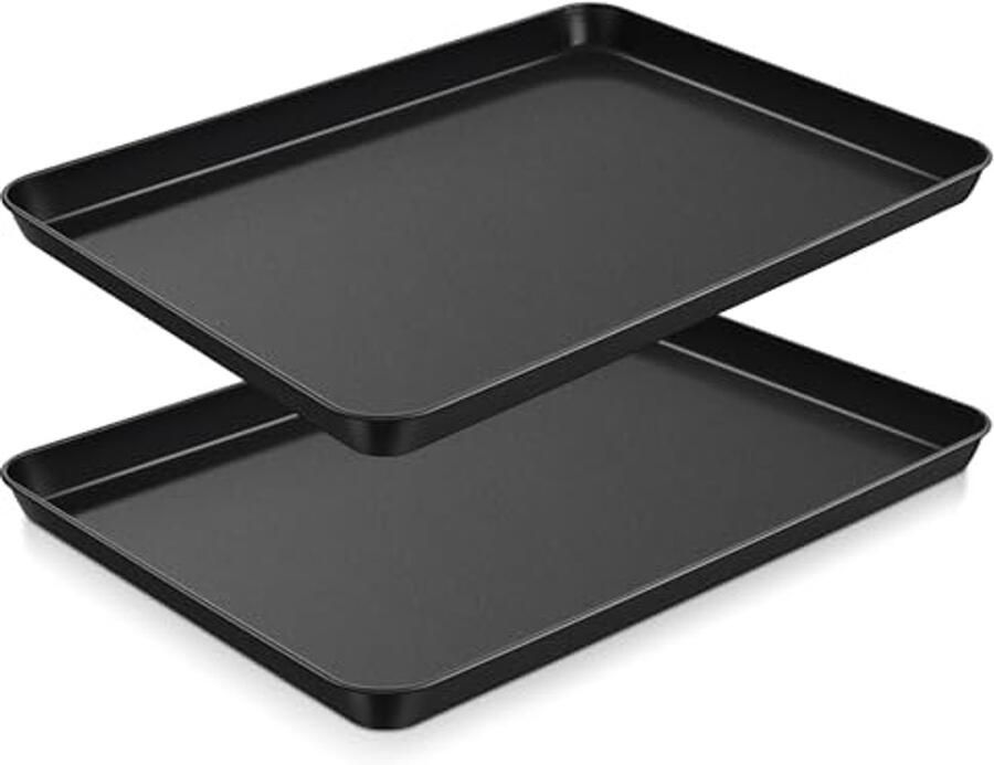 Anti-aanbak Bakplaat Set van 2 Rechthoekige Ovenplaten van Koolstofstaal voor Baken en Koken 31 6 x 24 6 x 2 5 cm