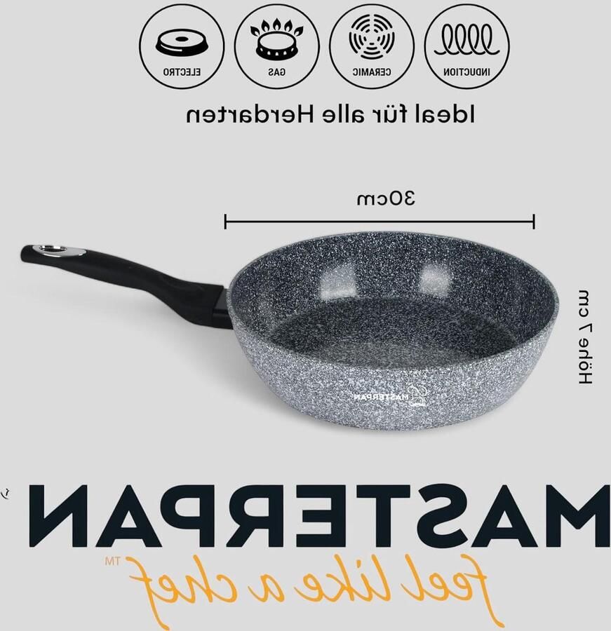 Anti-aanbak Braadpan Diepe Koekenpan Wok Gezond Koken Gemarmerde Coating 30 cm Grijs