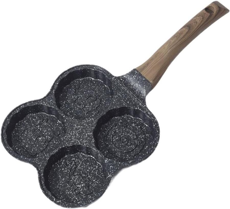 Omeletpan met 4 kopjes Ontbijtpan eieren Ontbijt maken Antiaanbak graniet coating 395 cm lengte Zwart