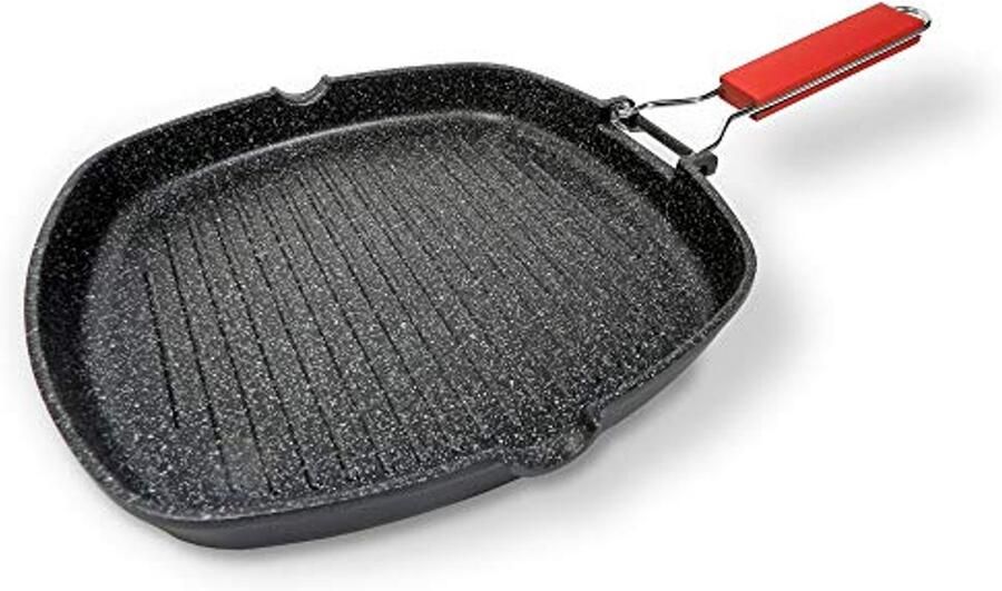 Anti-aanbak grillpan 28x28 cm met inklapbare handgreep voor inductie