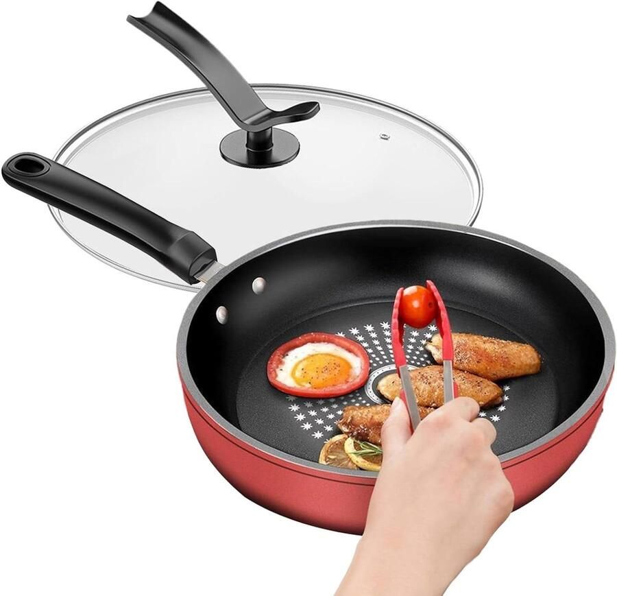 Anti-aanbak Koekenpan met Deksel Dagelijks Koken Krasbestendig Oppervlak 26 cm Meerkleurig
