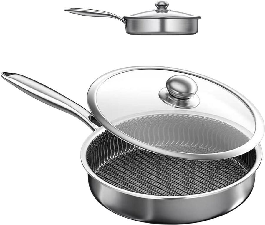 Anti-aanbak koekenpan met deksel Thuis koken Gelijkmatige warmteverdeling 26 cm Roestvrij staal