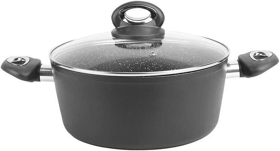 Anti-aanbak Kookpan Ø 24 cm Gesmeed Aluminium met Steenlook en Glazen Deksel Geschikt voor Alle Warmtebronnen inclusief Inductie