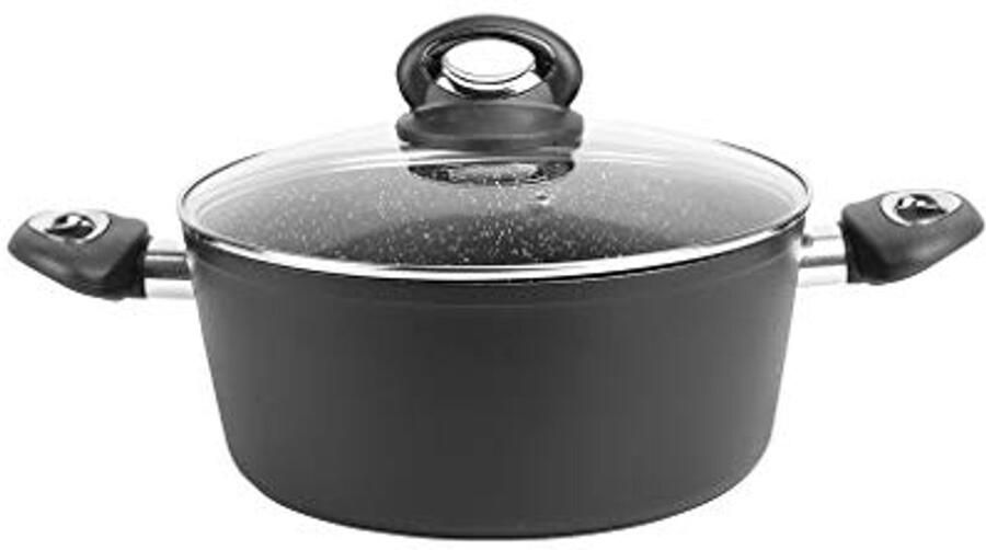 Anti-aanbak Kookpan Ø 24 cm Gesmeed Aluminium met Steenlook en Glazen Deksel Geschikt voor Alle Warmtebronnen inclusief Inductie