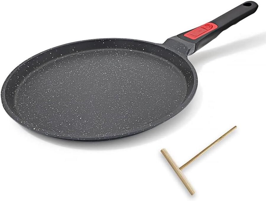 Anti-aanbak Pan Met Afneembare Handgreep 25 cm Koekenpan voor Pannenkoeken Dosa & Tortilla Geschikt voor Alle Warmtebronnen