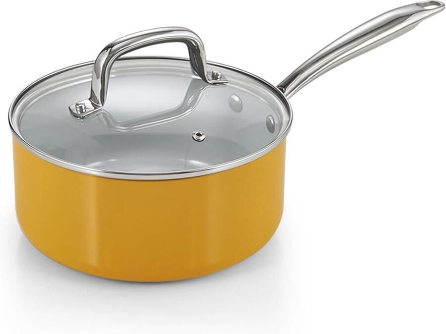 Anti-aanbak sauspan met glazen deksel 3-kwart steelpan met keramische coating voor inductie koken