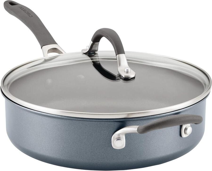 Anti-aanbak Sauteerpan Koekenpan met Deksel Gezond Koken Krasbestendige Laag 5 Liter Grafiet