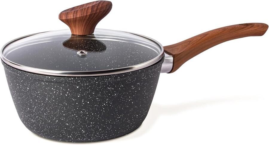 Anti-aanbak Steelpan Kleine Kookpot Sausen en Soepen Precisie Gietlip 16 cm Marmer Zwart