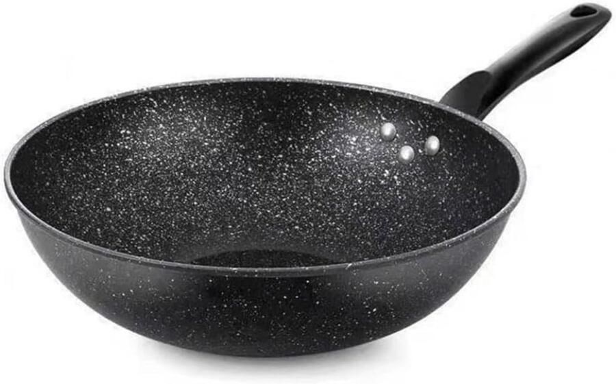 Anti-aanbak Wok Roerbak Pan Lekker Koken Granietsteen Coating 30 cm Zwart