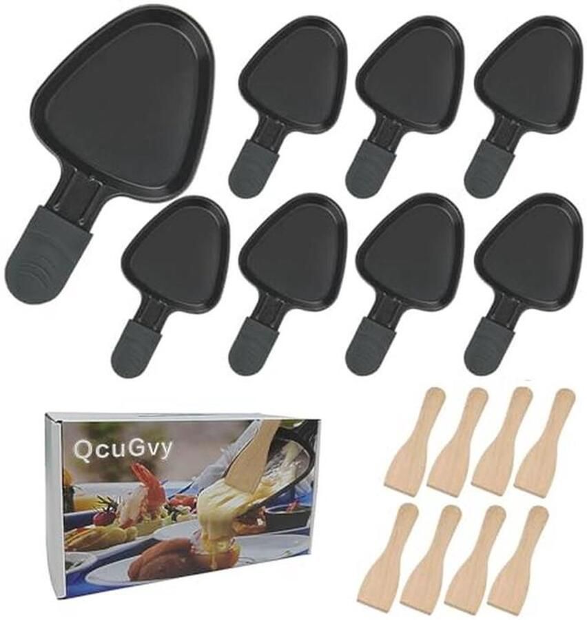 Anti-aanbaklaag Raclette Pan met 4 Mini-pannen en Spatels voor Kaas