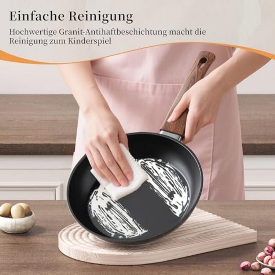 Anti-aanbakpan 24 cm Inductiepan met granieten coating PFOA-vrij en vaatwasmachinebestendig