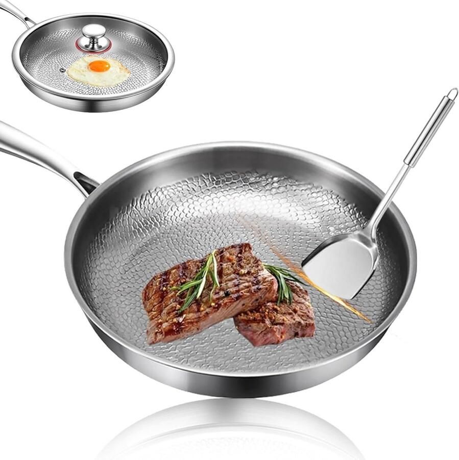 Anti-aanbakpan met Deksel Koekenpan Koopman Dagelijks Koken Chemisch Vrij Oppervlak 30 cm Zilver